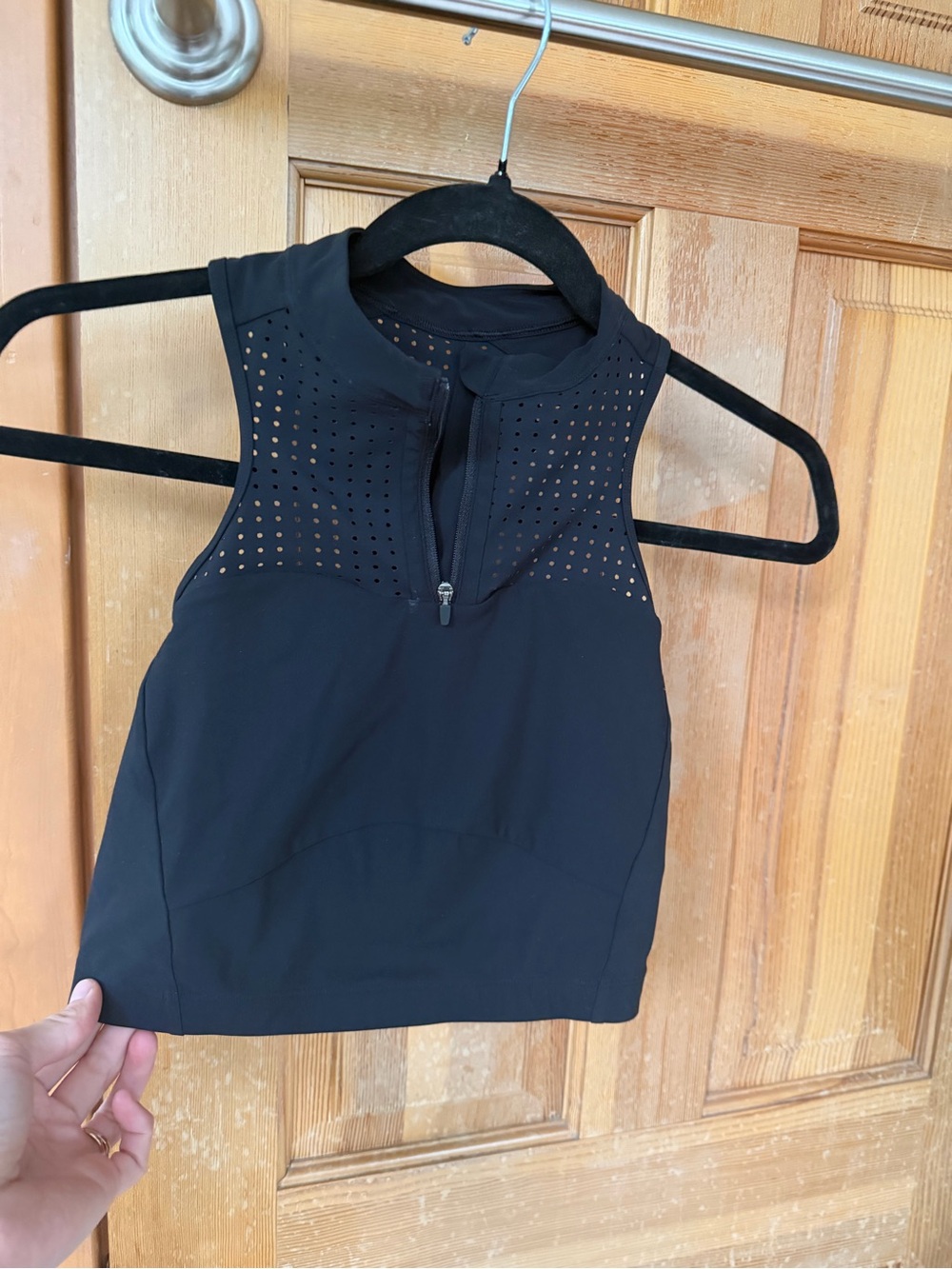 Black Sleeveless Lululemon Performance Crop Top with Front Zip